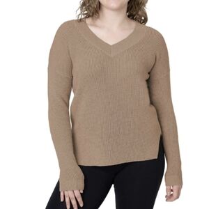 Kersh Merino Blend V-Neck waffle knit Sweater in tan camel toneb XXL @T1